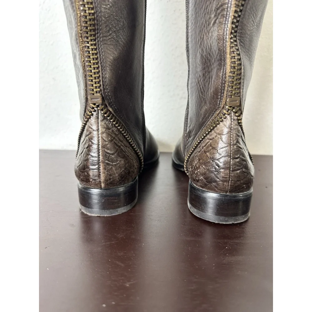 Capezzani Brown Leather Tall Riding Boots Size 39/US 8 Made In Italy Pull On